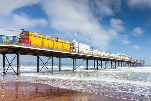 A blustery spring day at Paignton beach and pier in  Devon England photo