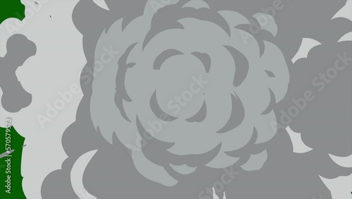 Cartoon smoke explosion on a green screen. Cartoon Smoke transition animation with key color. Chroma key, 4K video