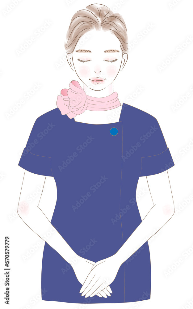 おじぎをする制服姿の女性上半身イラスト