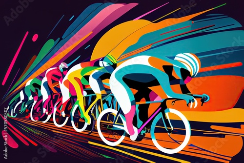 Colorful flat illustration of cycling sport event  bicycle race. Generative AI