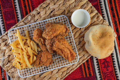 Crispy fried chicken broast with french fries
 photo