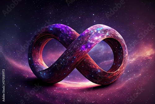 Infinity symbol made of stars and galaxy, representing eternity of universe, esoteric illustration. Generative AI photo