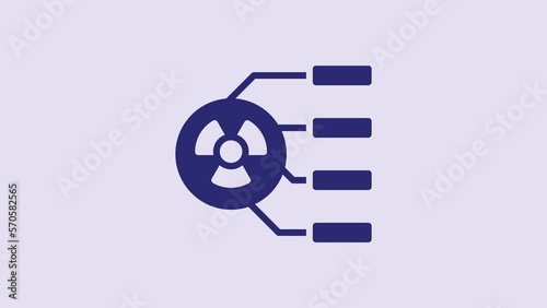 Blue Radioactive icon isolated on purple background. Radioactive toxic symbol. Radiation hazard sign. 4K Video motion graphic animation photo