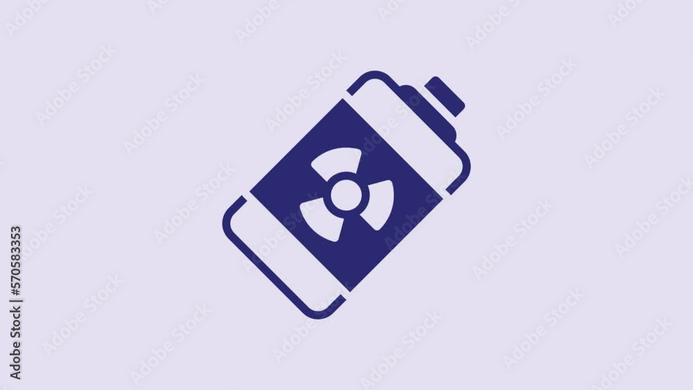 Blue Nuclear energy battery icon isolated on purple background. 4K Video motion graphic animation Blue Nuclear energy battery icon isolated on purple background. 4K Video motion graphic animation