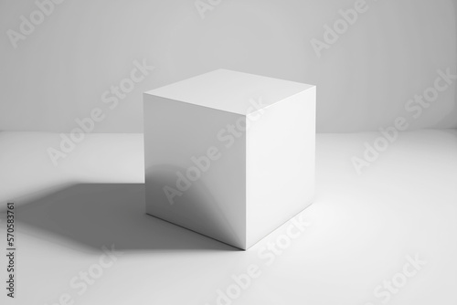 White block in white room. Generative ai. © Bildwasser