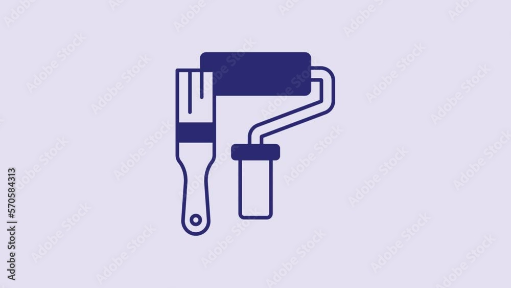 Blue Paint roller brush icon isolated on purple background. 4K Video motion graphic animation Blue Paint roller brush icon isolated on purple background. 4K Video motion graphic animation