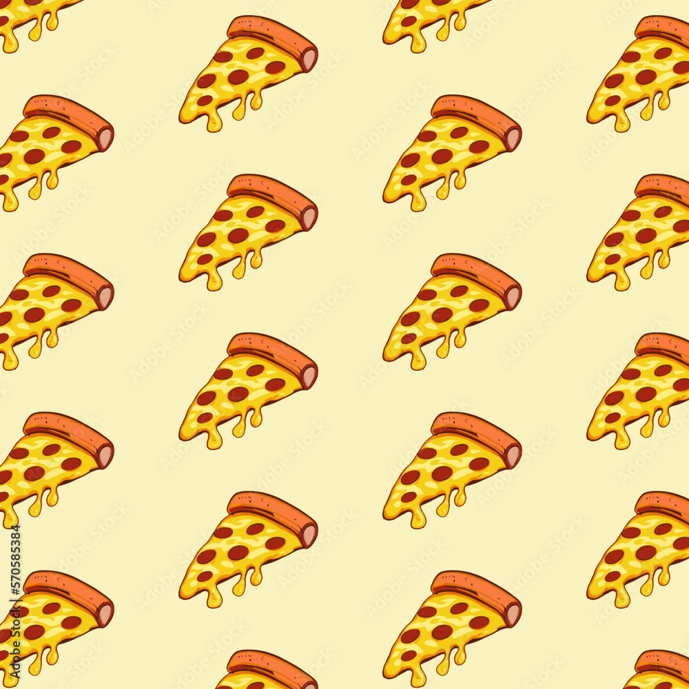 Seamless pizza pattern. Hand drawn pizza illustrations. Vector illustration. Seamless pizza pattern. Hand drawn pizza illustrations. Vector illustration.