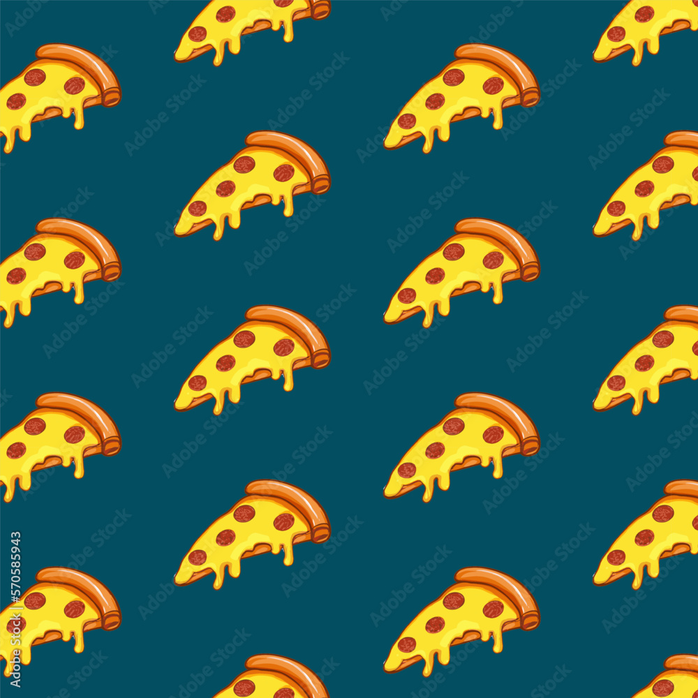 Seamless pizza pattern. Hand drawn pizza illustrations. Vector illustration.