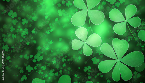 St.Patrick's Day Shamrocks and Four-Leaf Clovers Abstract Green Background, Symbol of Ireland, Irish