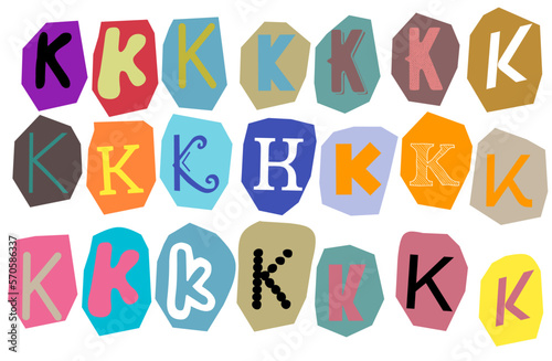 Alphabet K - vector cut newspaper and magazine letters, paper style ransom note letter