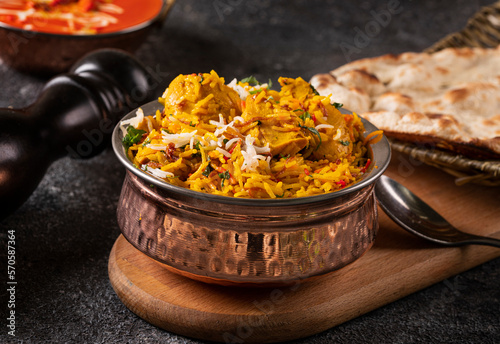 Sticker indian meat biryani, Spicy mutton biryani food photography