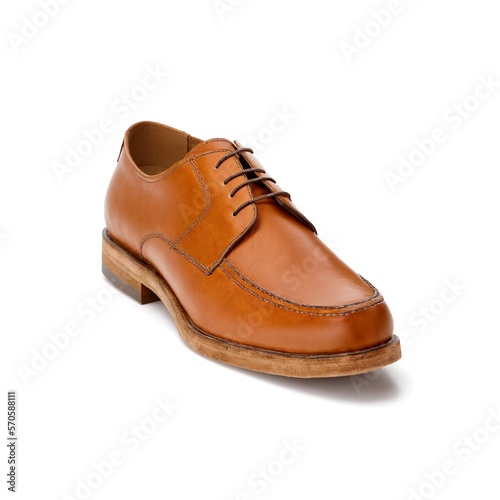 Classic Shiny Brown Leather Shoe on White Background Created with Generative AI and Other Techniques © Qstock