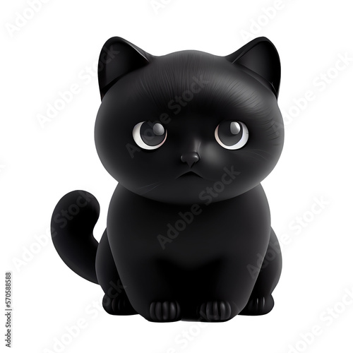 Cute black cat, sitting cartoon kitten illustration. Generative AI