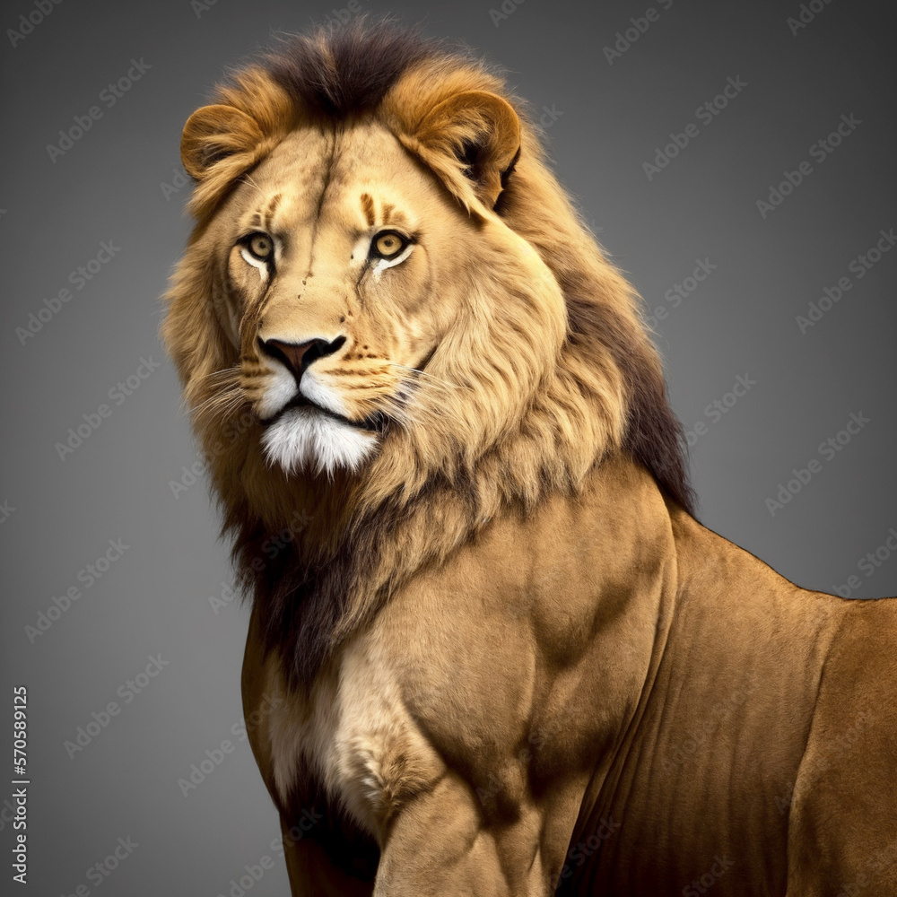 strong male lion portrait created with Generative AI technology