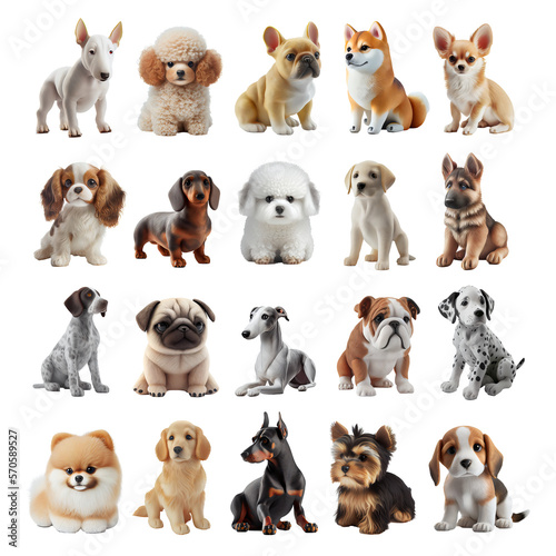 Set of different dog breeds, cute puppy illustration. Generative AI
