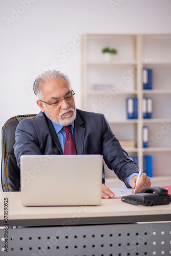 Old male boss working in the office