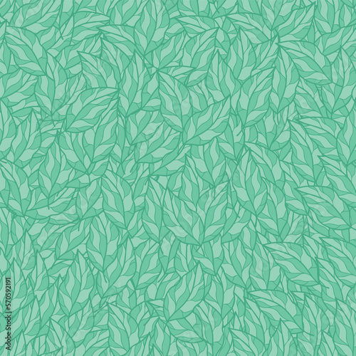 Vector overlapped green leaves seamless pattern background. Perfect for fabric, scrapbooking and wallpaper projects.