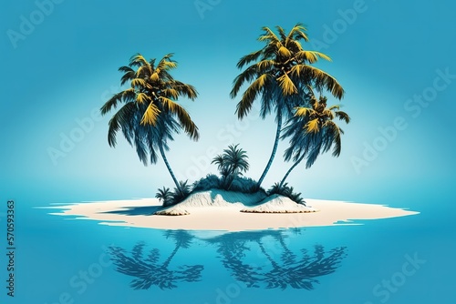 Coconut Tree On A Beach Island Isolated On A Blue Background Generative AI © Aleksandar