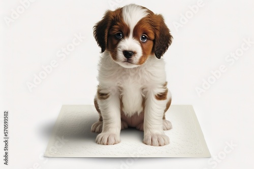 Puppy Dog Sitting On A Pee Disposable Pad Generative AI