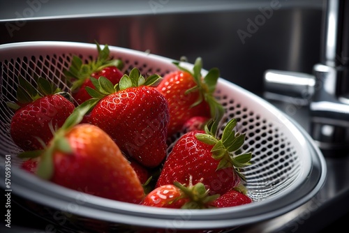 Washing Fresh Strawberry In The Kitchen Sink Generative AI