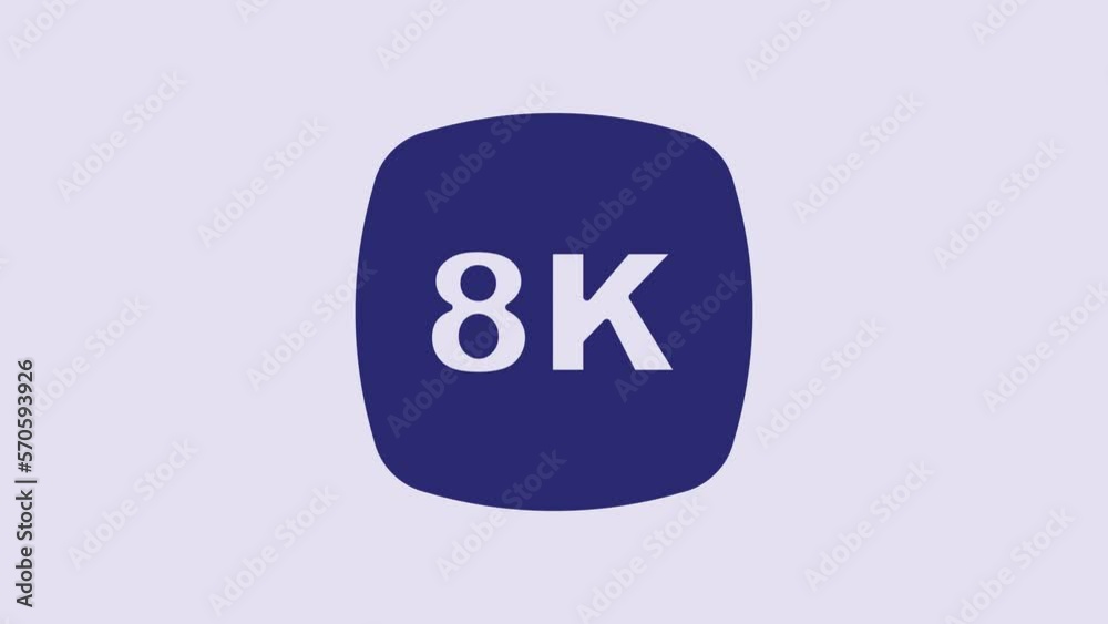 Blue 8k Ultra HD icon isolated on purple background. 4K Video motion graphic animation Blue 8k Ultra HD icon isolated on purple background. 4K Video motion graphic animation