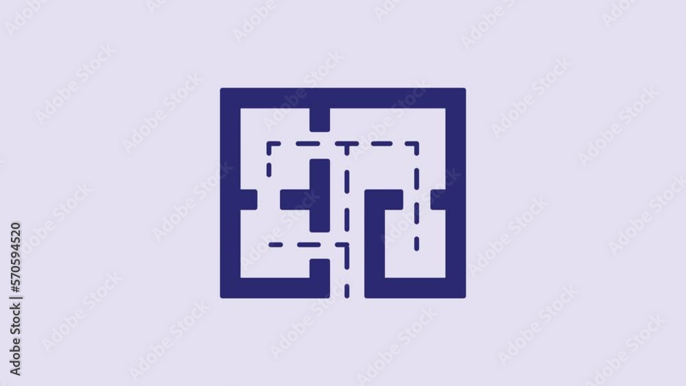 Blue Evacuation plan icon isolated on purple background. Fire escape plan. 4K Video motion graphic animation