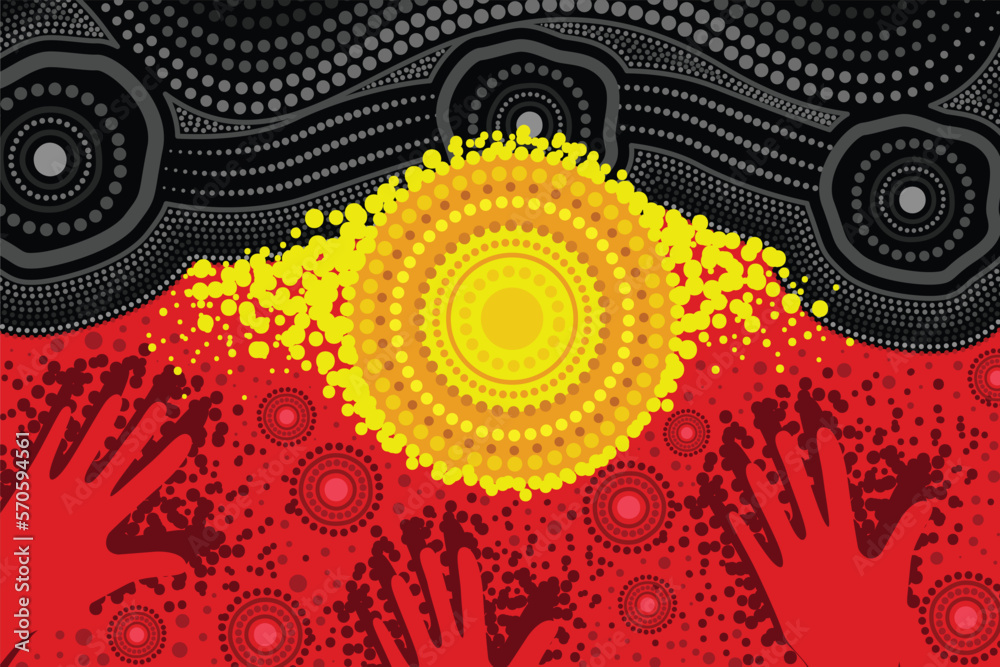 Aboriginal dot art background with hand print Stock Vector | Adobe Stock