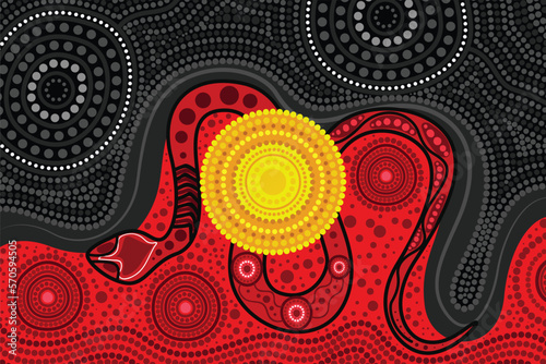 Vector aboriginal dot art background with snake