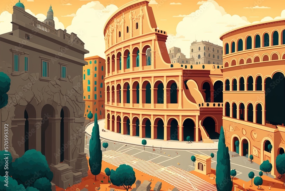 Photo & Art Print The Colosseum and other ancient Rome landmarks are ...