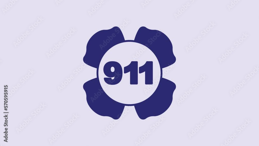 Blue Telephone with emergency call 911 icon isolated on purple background. Police, ambulance, fire department, call, phone. 4K Video motion graphic animation