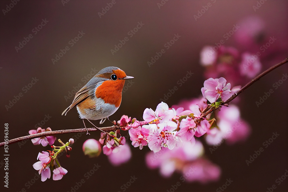 robin on a branch in the spring, Generative AI Art Illustration 01 robin on a branch in the spring, Generative AI Art Illustration 01