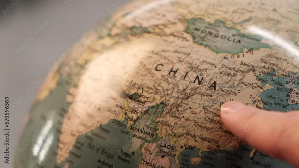 China on a globe map close-up. China on a globe map close-up.