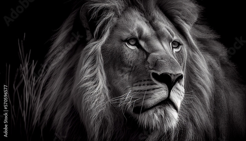 Schwarz weiß Portrait von einem Löwe. Perfektes Wandbild - Generative Ai