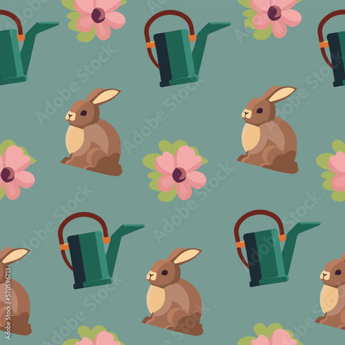 Spring concept. Seamless pattern of set of gardening tools. photo