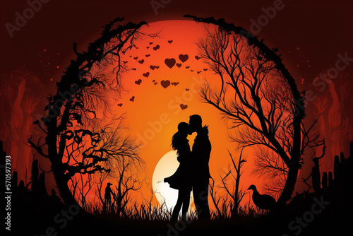 silhouette of a couple couple kissing valentines day