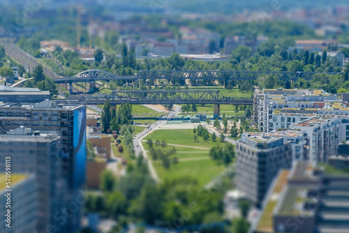 Canvas Print City aerial of Berlin around the Potsdamer Platz, with Gleisdreieck Park