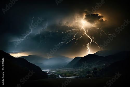 lightning in the mountains.Generative Ai