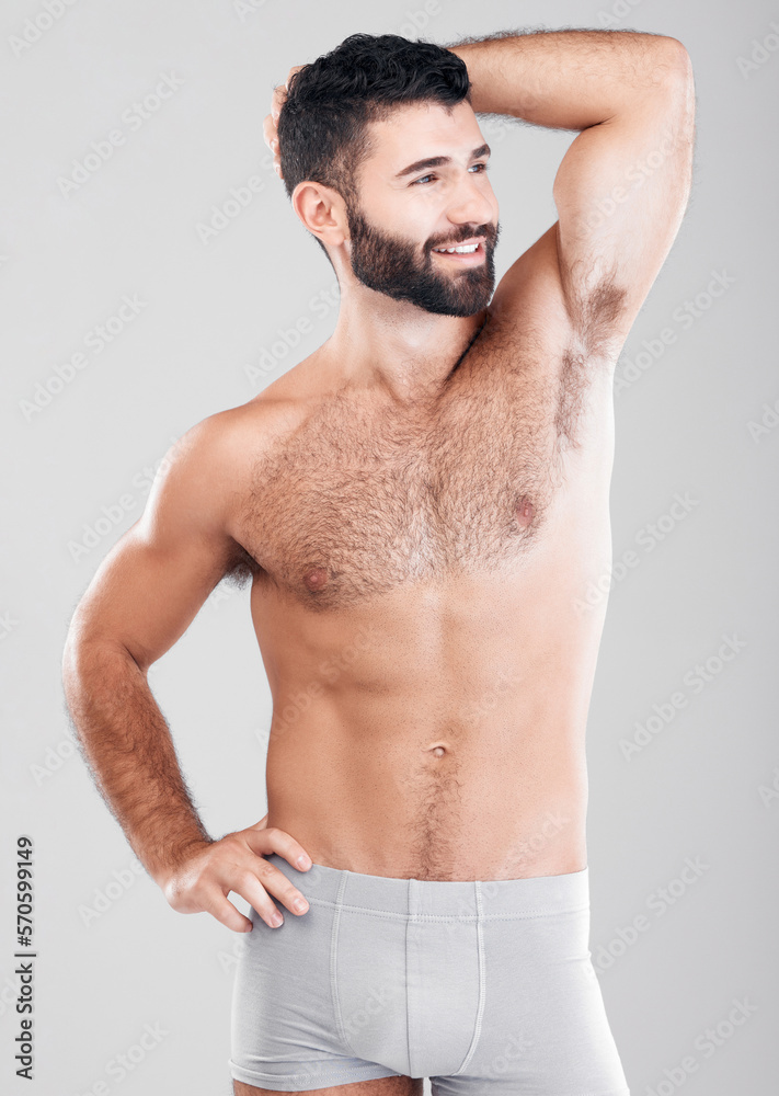 Fitness, body and strong man in underwear for exercise, weight loss and wellness on a studio background. Aesthetic person for health, motivation and stomach or sexy muscle growth on healthy diet Fitness, body and strong man in underwear for exercise, weight loss and wellness on a studio background. Aesthetic person for health, motivation and stomach or sexy muscle growth on healthy diet