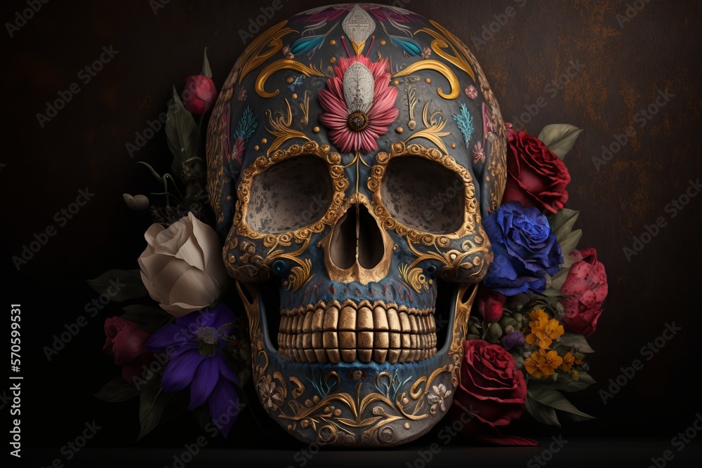 Naklejka premium Sugar Skull (Calavera) to celebrate Mexico's Day of the Dead Generative AI