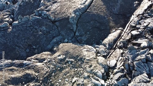 Fly over a cooled lava field. Volcano Fagradalsfjall, Reykjanes, Iceland