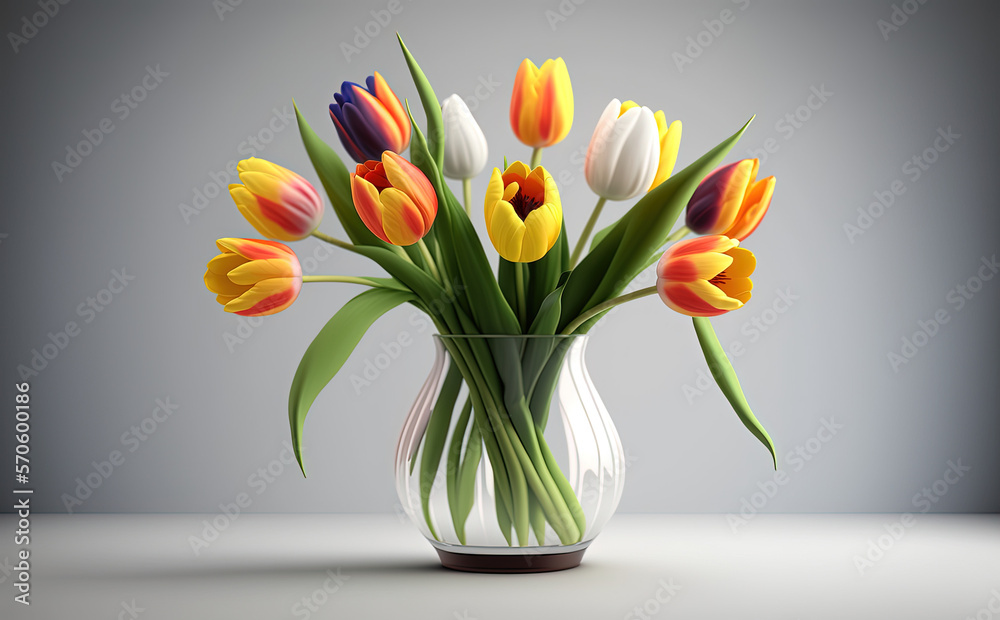 Bouquet of tulips in a vase - Generative Ai