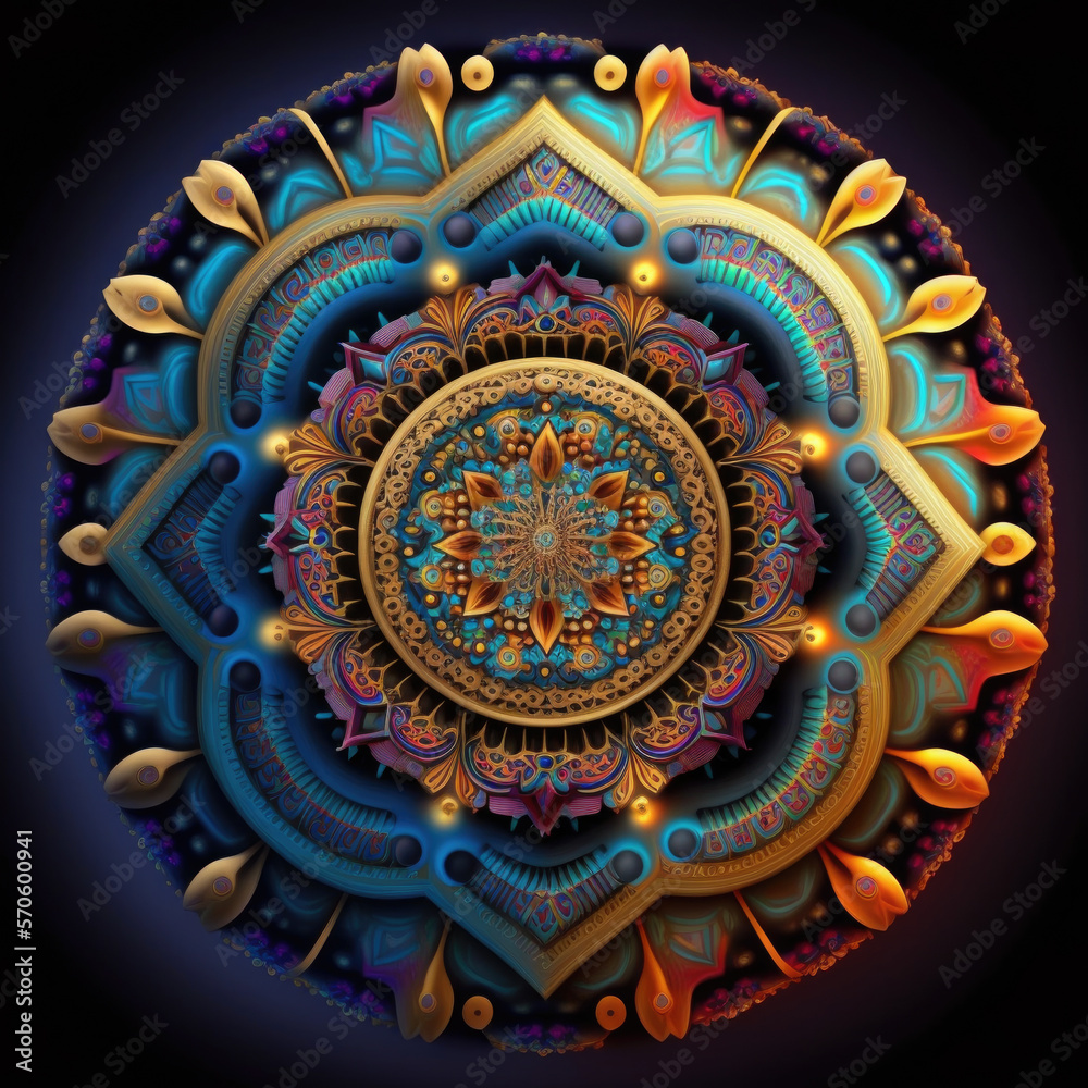 Colorful gradient fractal mandala shapes as wallpaper background (Generative AI)	