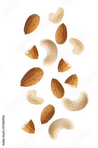 Assorted nuts on white, dry fruits, mix nuts, almond, cashew