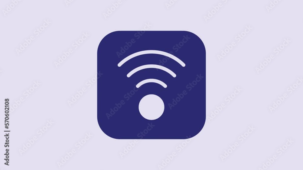 Blue Wi-Fi wireless internet network symbol icon isolated on purple background. 4K Video motion graphic animation Blue Wi-Fi wireless internet network symbol icon isolated on purple background. 4K Video motion graphic animation