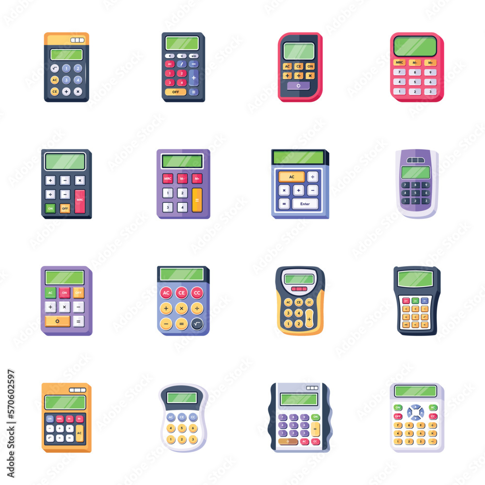 Set of Electronic Calculators Flat Icons
Set of Electronic Calculators Flat Icons