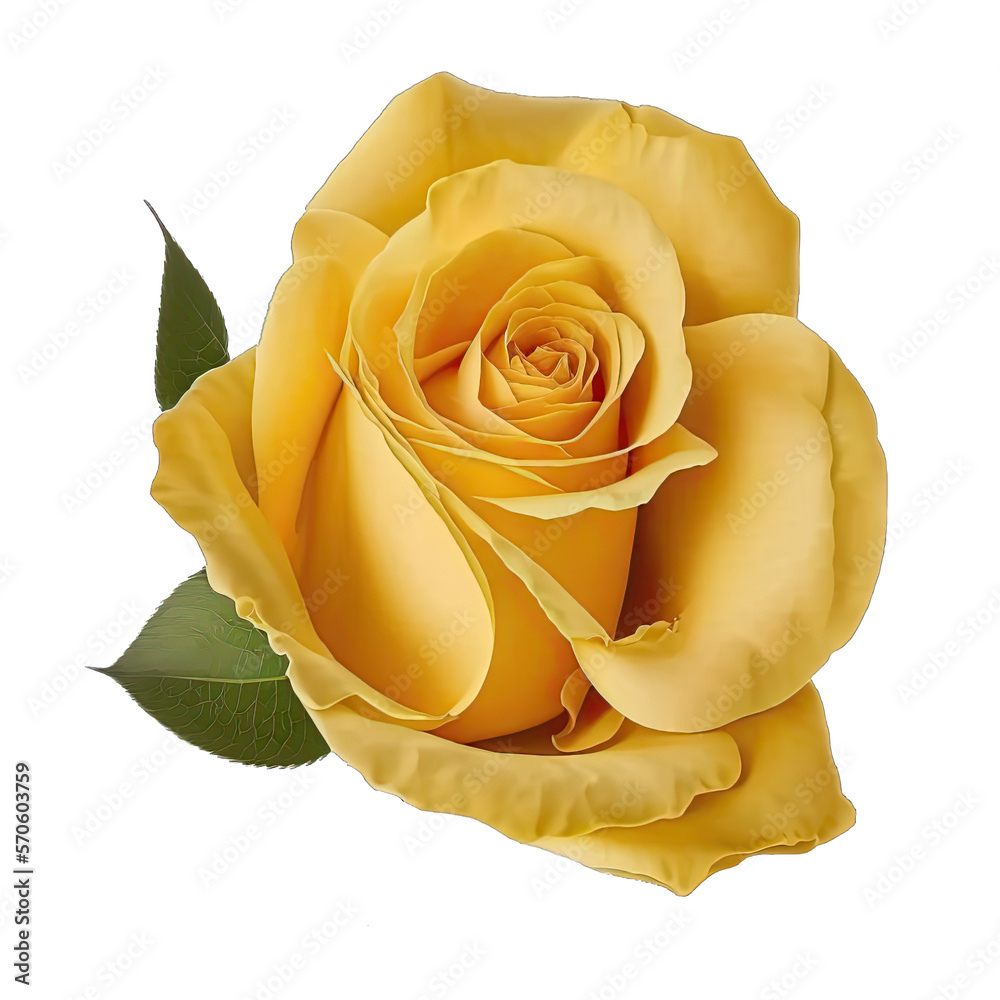 Yellow rose isolated on transparent background. Beautiful yellow rose
