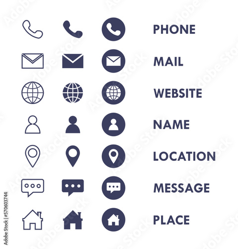 Business Contact Line Flat Vector Icon Collection