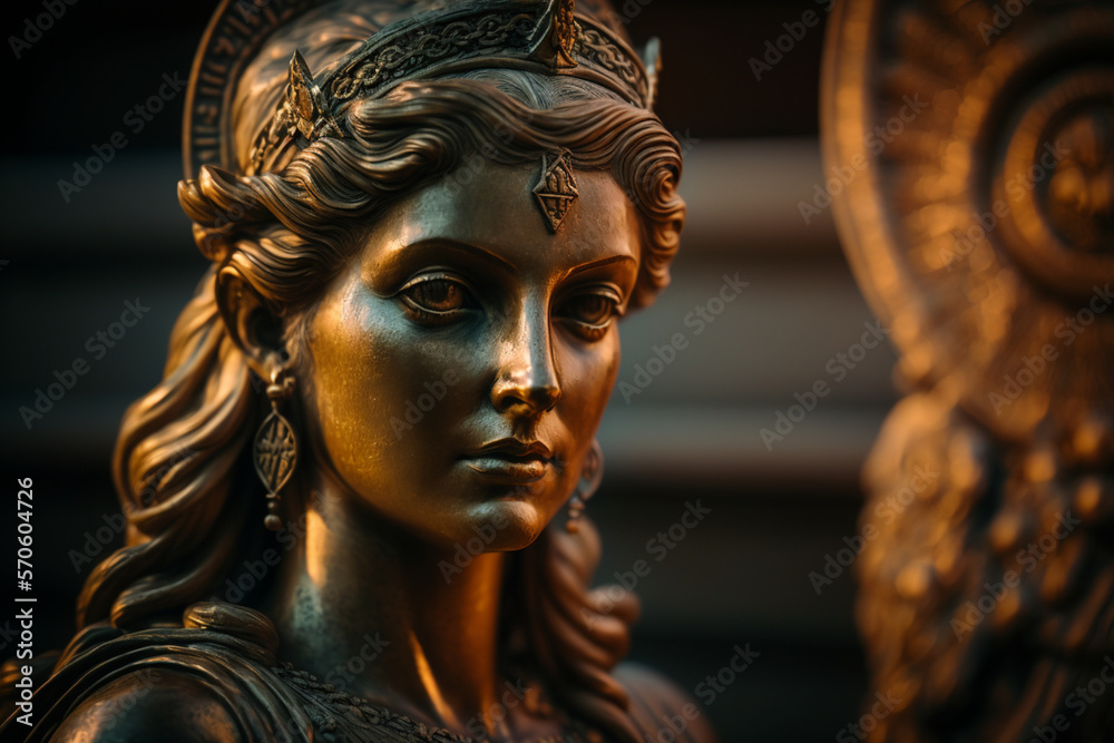 Bronze statue of an ancient Greek goddess, AI generated art