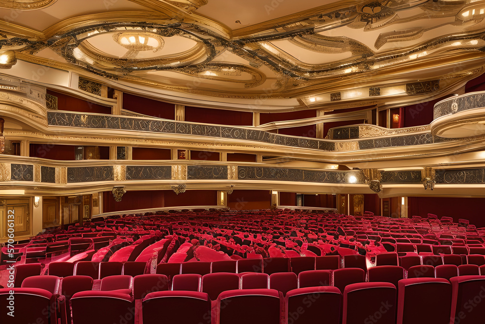 Obraz premium A grand theater with ornate balconies and velvet seating