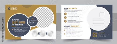 Real Estate Postcard Vector Template , Modern & Elegant Eddm Postcard Template For Home Sale, Corporate postcard or EDDM postcard design template